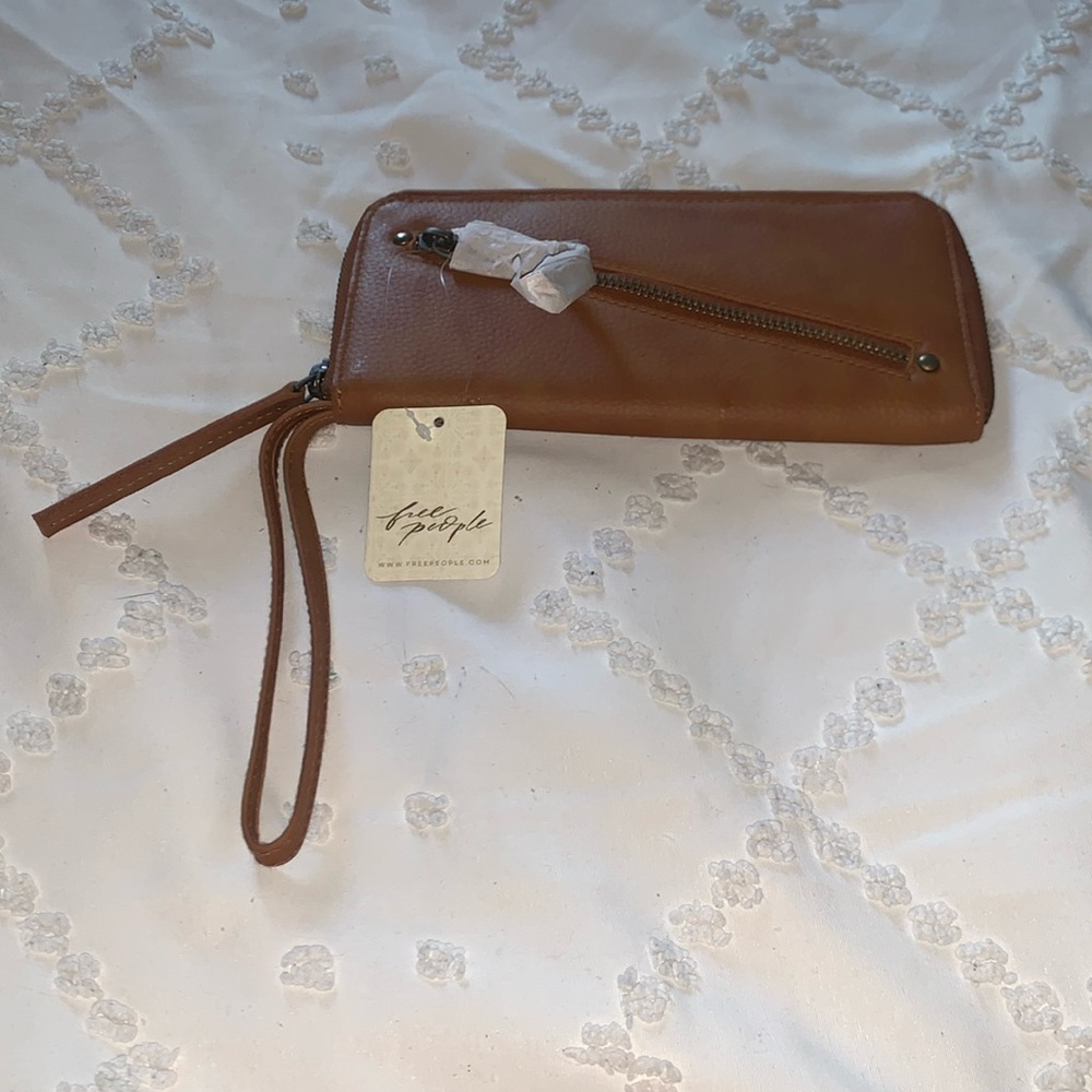 Free People Brown Vegan Leather Wristlet Wallet